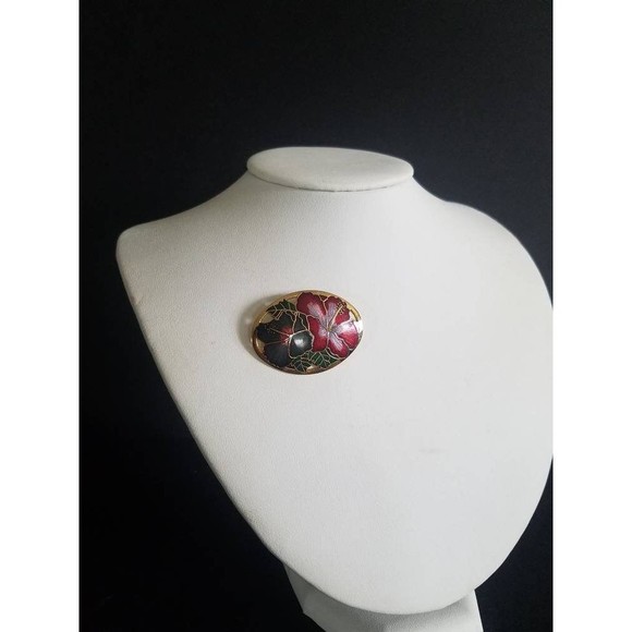 Large Vintage Cloisonne Floral Cutout Brooch - Picture 4 of 10